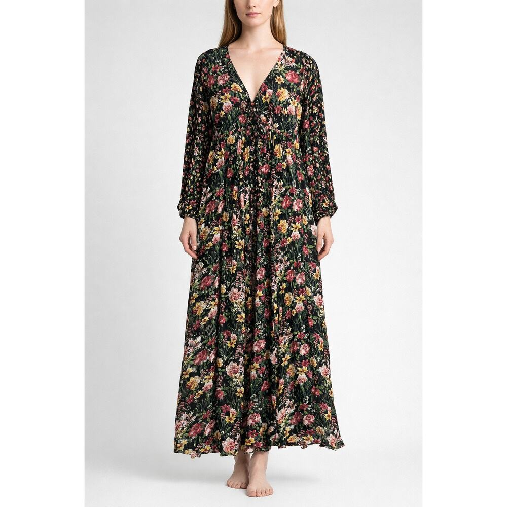J.Crew Tie Front Floral Maxi Dress Womens Dress XL Black Cottage Prairie Boho